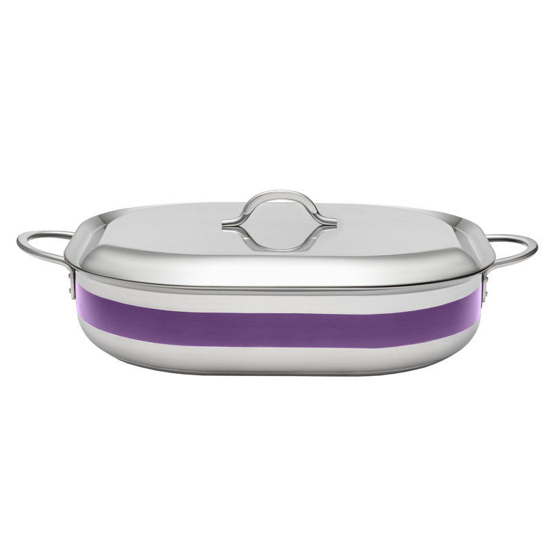 Bon Chef Stainless Steel Rectangle Braiser, 7 qt., Purple
