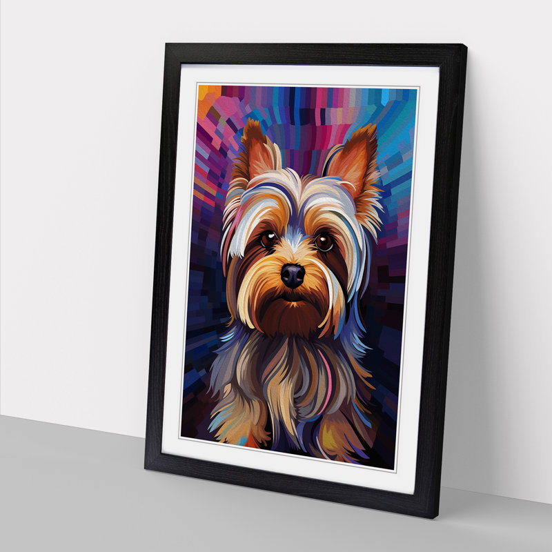 Yorkshire Terrier Op - Single Picture Frame Print on Wood, 64cm H x 46cm W x 2cm D, Black