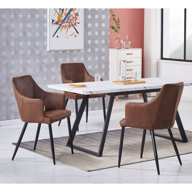 Eatonton 4 Person Dining set - a Rectangular Extendable Dining Table with Metal Legs and a Set of 4 Faux Leather Dining Chairs for Dining Room - Modern Dining Table Set