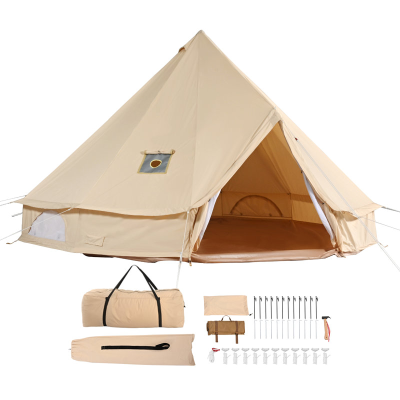Beige 8-Person Four Season Mongolian Yurt Tent with Vestibule