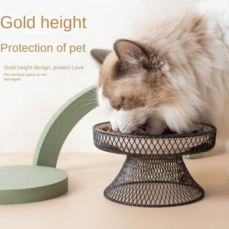 Bol bohémien （jaune） pour chat, bol surélevé pour la protection du cou, parfait pour les chats