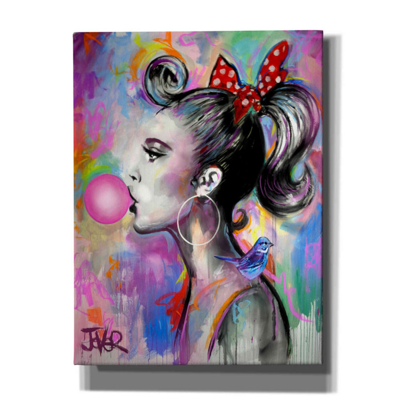 «Epic Graffiti» «Bubble Girl» par Loui Jover, reproduction de toile sur toile par Loui Jover, H 16 po x l 12 po x P 0,75 po