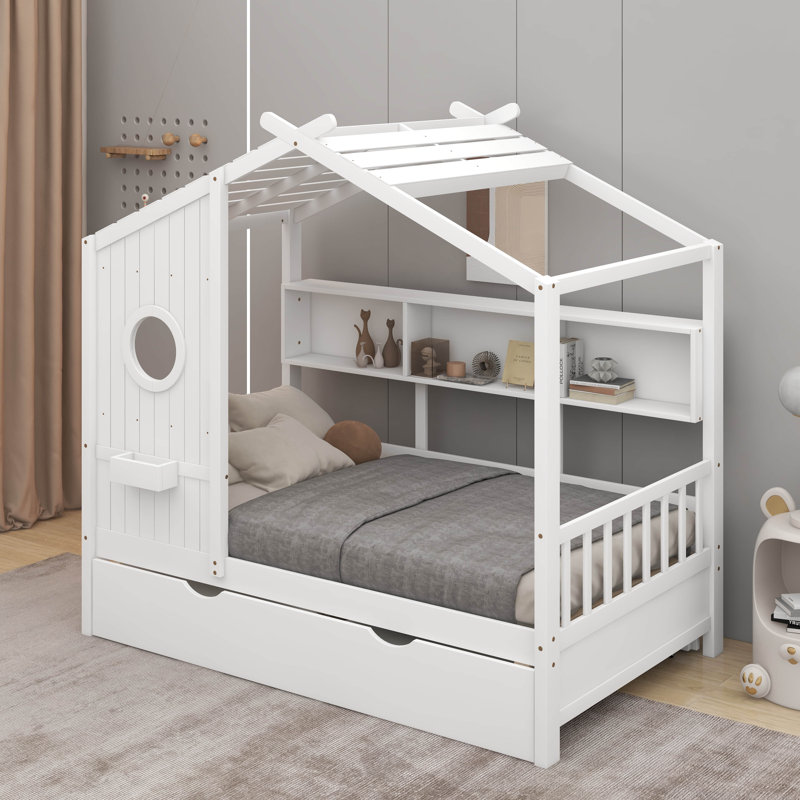 Lit simple avec lit gigogne et rangement, Blanc