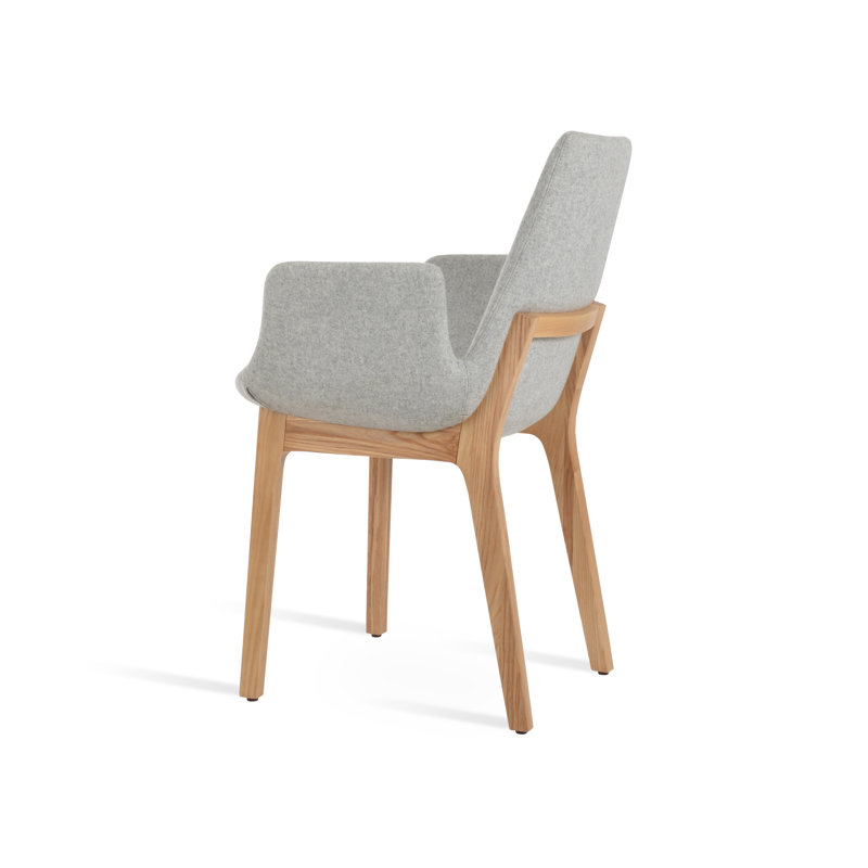 Fauteuil Eiffel en bois de frêne naturel, Laine argentée