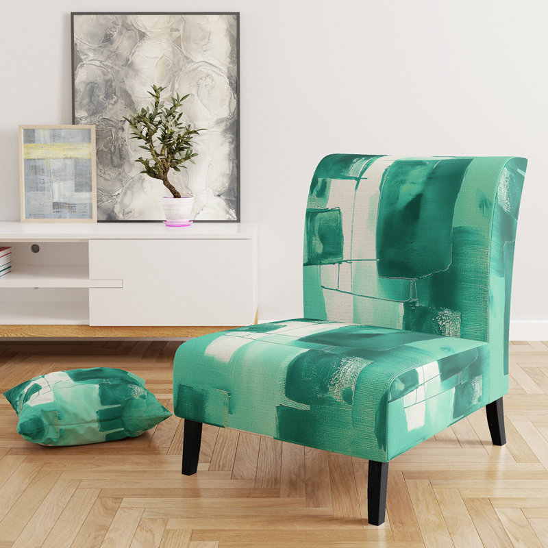 Glam Dancing Shape I - Upholstered Modern Accent Slipper Chair, Turquoise Polyester Blend