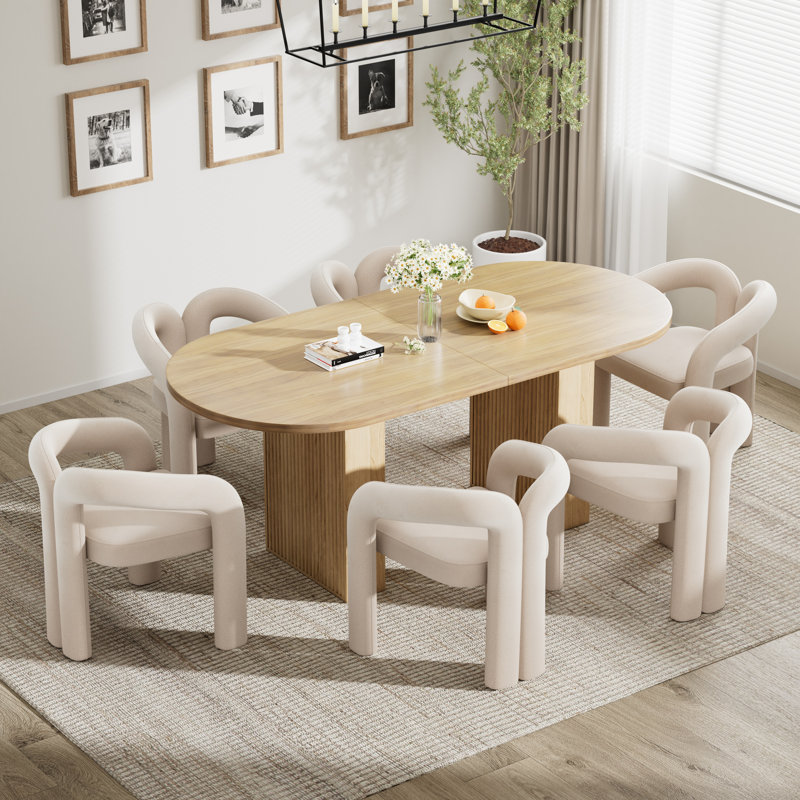 Ensemble de table de salle à manger 62,9 pouces, Beige, Naturel, 7 pièces : table, 6 chaises