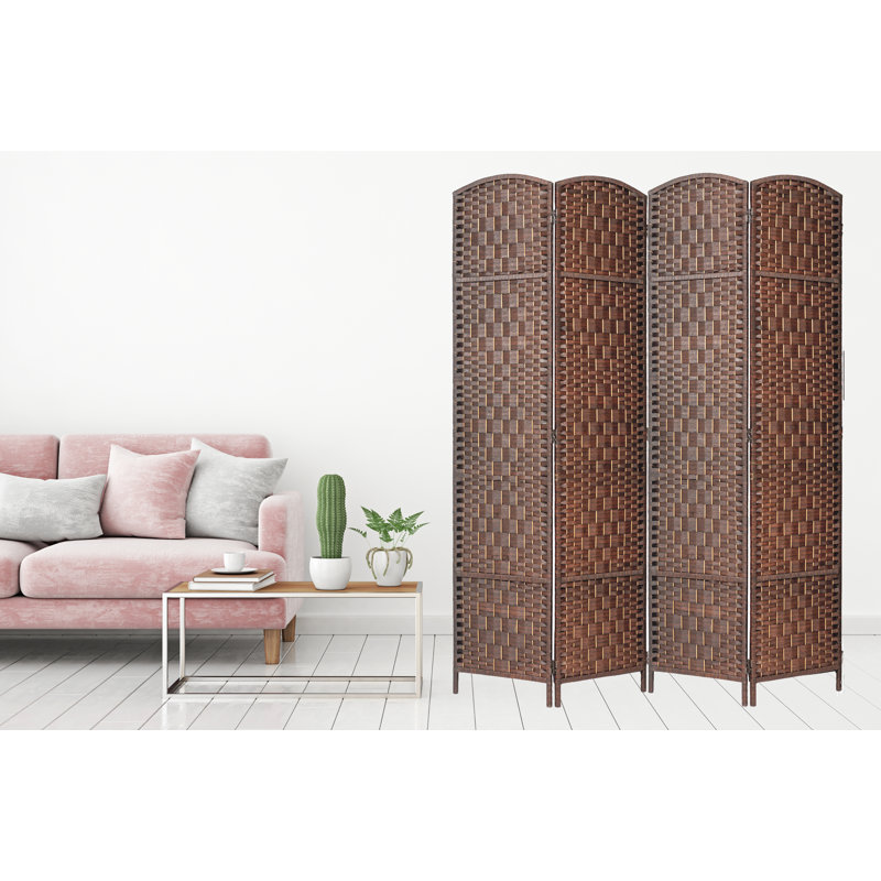 Paravent pliant en bambou de 71 po de hauteur avec garniture en bambou, 4, Brun, H 71 po x l 70 po x P 1 po
