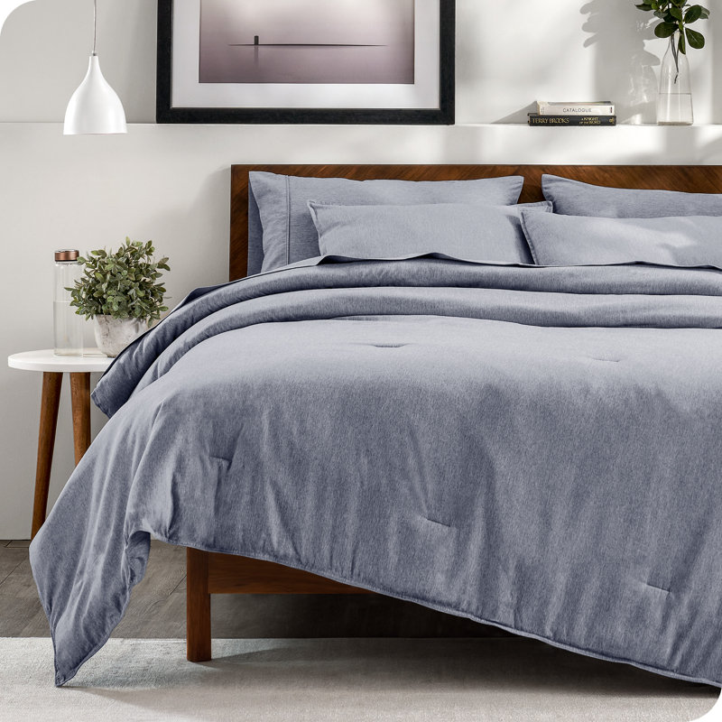 Complete Bedding Set - Soft Microfiber, Heather Midnight Blue, Queen Comforter + 7 Additional Pieces