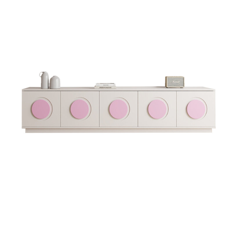 Meuble télé en bois avec armoires et tiroirs, H 15,75 po x L 86,61 po x l 15,75 po, Crème et rose