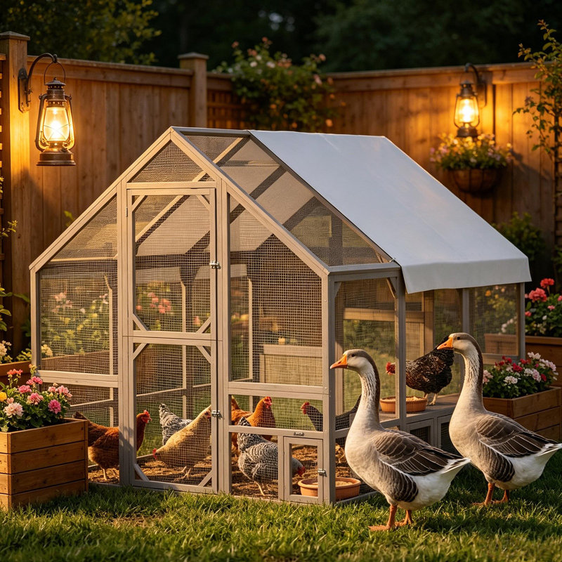 Poulailler moderne, cage à poules, cage à poules, poulailler en bois, White/Gray