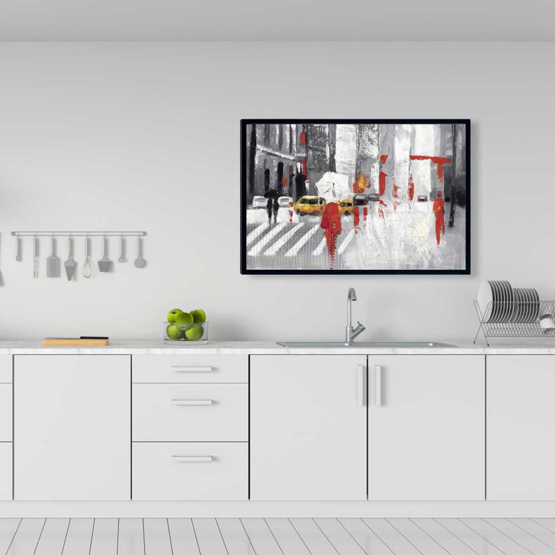 Abstract Cloudy City Street | Gray Cities Framed Canvas Decor, 37.25" H x 25.25" W