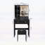 Petit meuble-lavabo moderne avec 3 modes d'éclairage DEL, 3 tiroirs, des tablettes ouvertes, un support pour sèche-cheveux et une prise de courant, y compris une chaise à langer-133475602