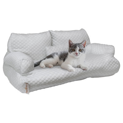 Lit rafraîchissant pour animaux de compagnie pour petits chiens ou chats, tissu respirant, traversins de soutien, housse lavable amovible, base antidérapante, canapé-lit pour animaux de compagnie avec mini coussin de jeu, gris clair