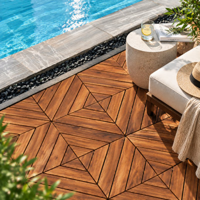 10 tuiles de terrasse en bois d'acacia emboîtables pour plancher de balcon de petite terrasse