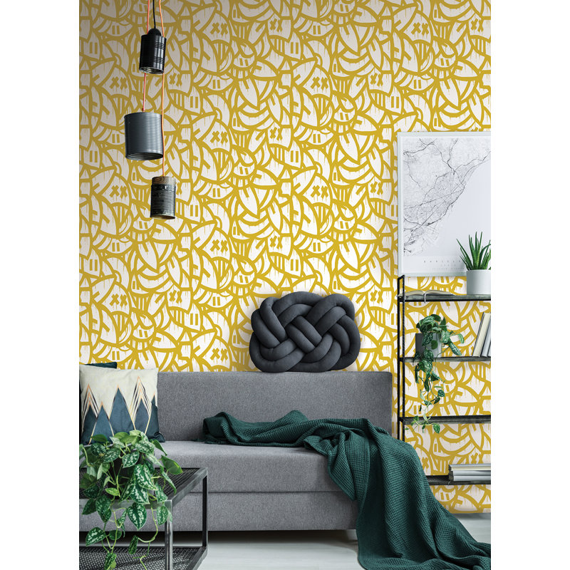 Papier peint crème avec arrangements audacieux, Jaune