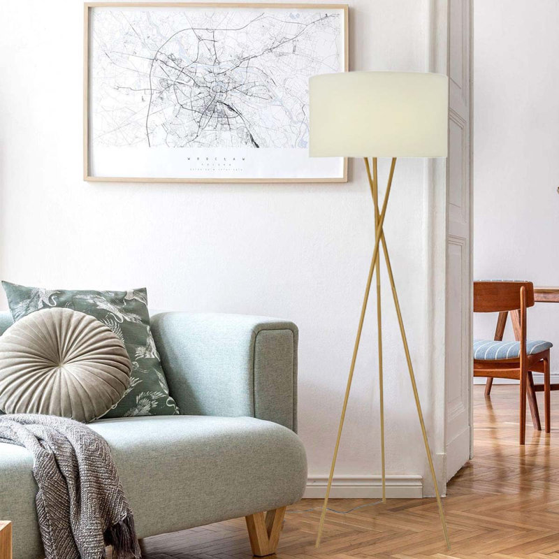 Ritwik 150cm Tripod Floor Lamp, Polished Brass Plate, White