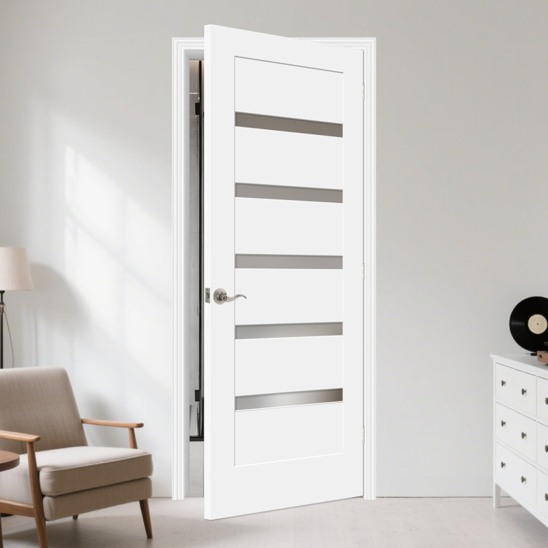 Petite porte à dalle 80 po en bois massif avec verre apprêté 80 po sans cadre ni quincaillerie, 32 po x 80 po