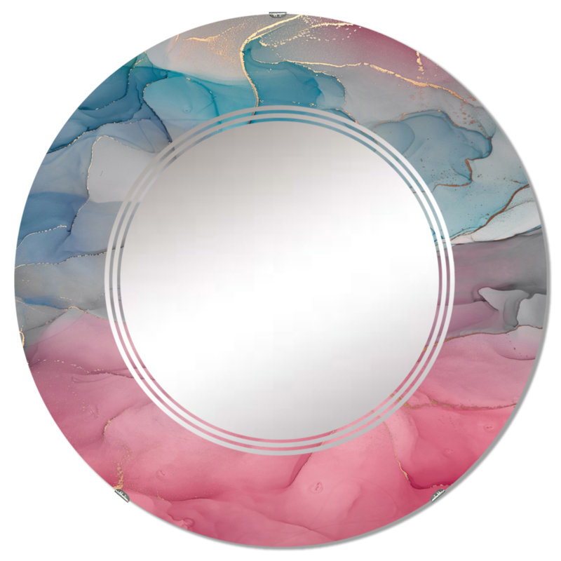 Rose et bleu nuage d'encre I - miroir mural moderne, 24 po x 24 po