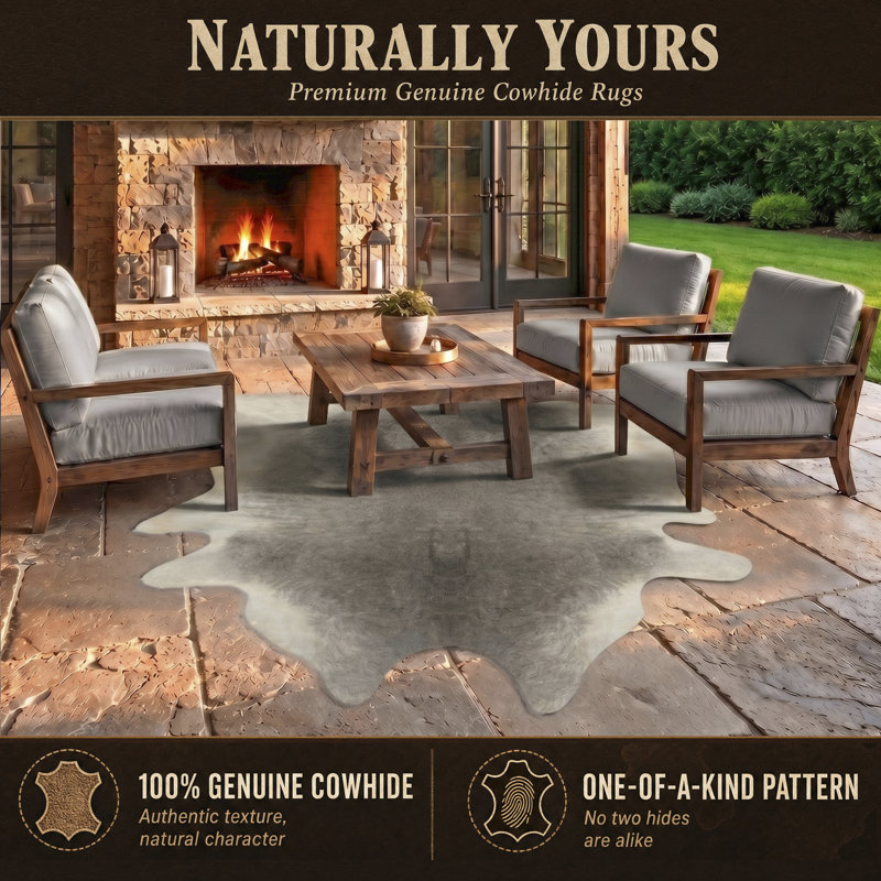 Tapis en cuir de vache gris fabriqué à la main Plainsboro, 5 pi x 7 pi