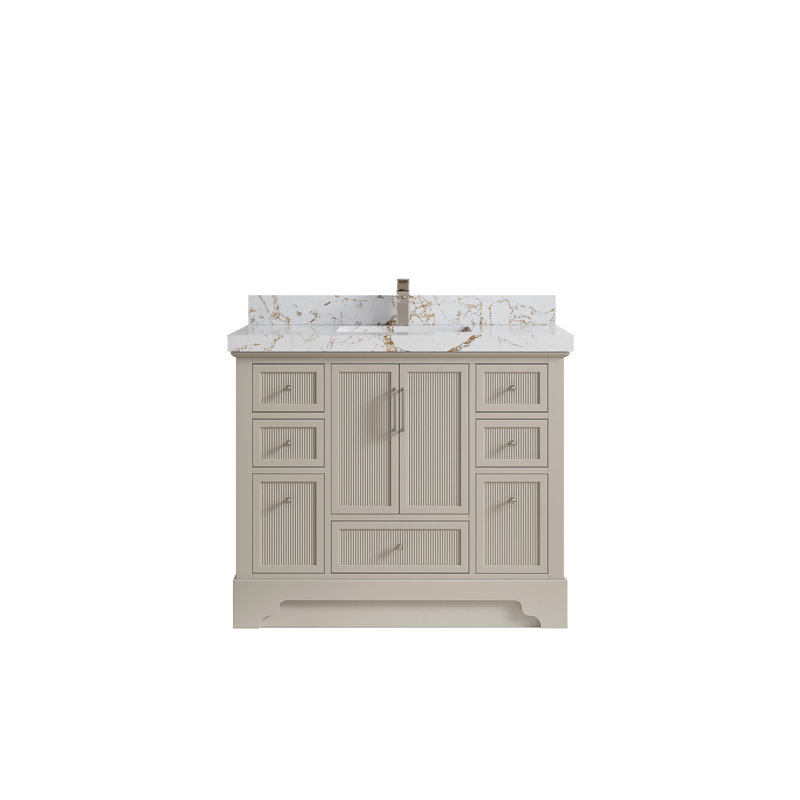 Meuble-lavabo sur pied simple 42 po avec plateau en quartz Alys, Doré Viola