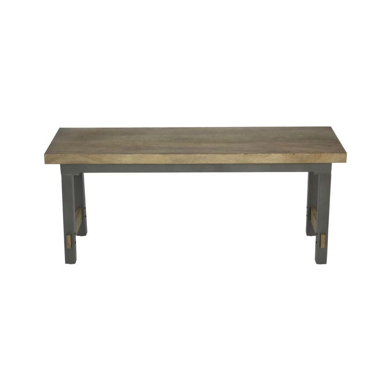 Table Talk Dining Bench with Solid Mango Wood Top and Iron Frame - Graphite Light Grey Finish