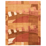 Tapis brun / orange abstrait en laine noué à la main 8 pi x 9 pi 10 po