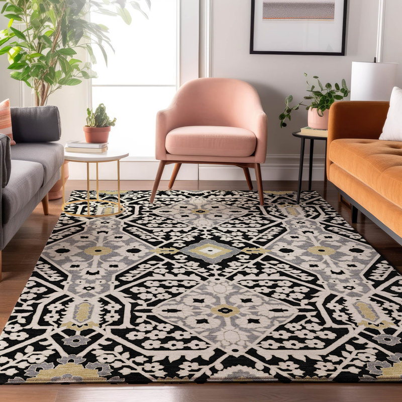 Tapis noir Prisco lavable à la machine de qualité supérieure, Rectangle 9 pi x 12 pi