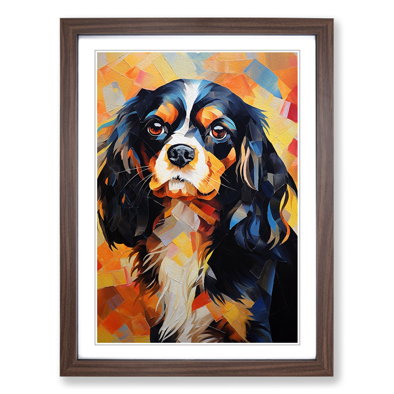 Cavalier King Charles Spaniel Futurism No.2 - Single Picture Frame Print on Wood, 64cm H x 46cm W x 2cm D, Walnut 