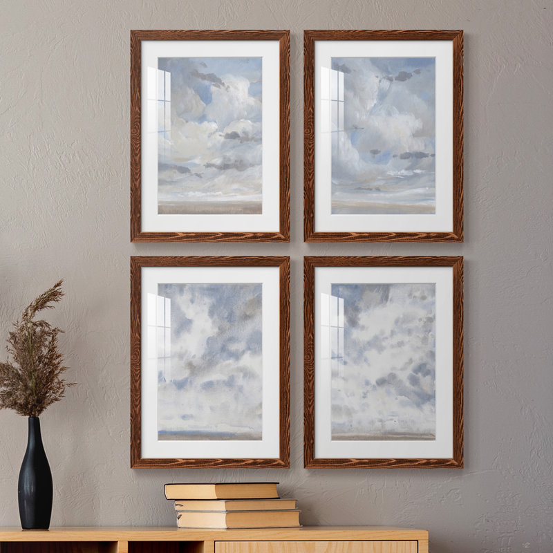 Ciel bleu I - ensemble de 4 cadres photo, H 37,5 po x l 110 po x P 1,5 po, Cadre en érable