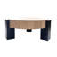 Table basse ronde de 33 pouces avec compartiment caché, placage de parquet de style, 3 pieds solides, parfait pour les salons confortables, agencement de couleurs naturelles et noires, surface de rangement laquée de 33 po,