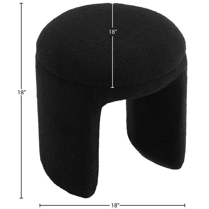 Bowen 18" Wide Round Standard Ottoman, Black Faux Shearling Teddy Fabric