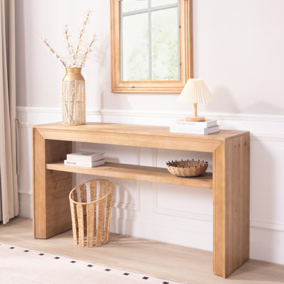 Console rustique en bois massif avec tablette de rangement