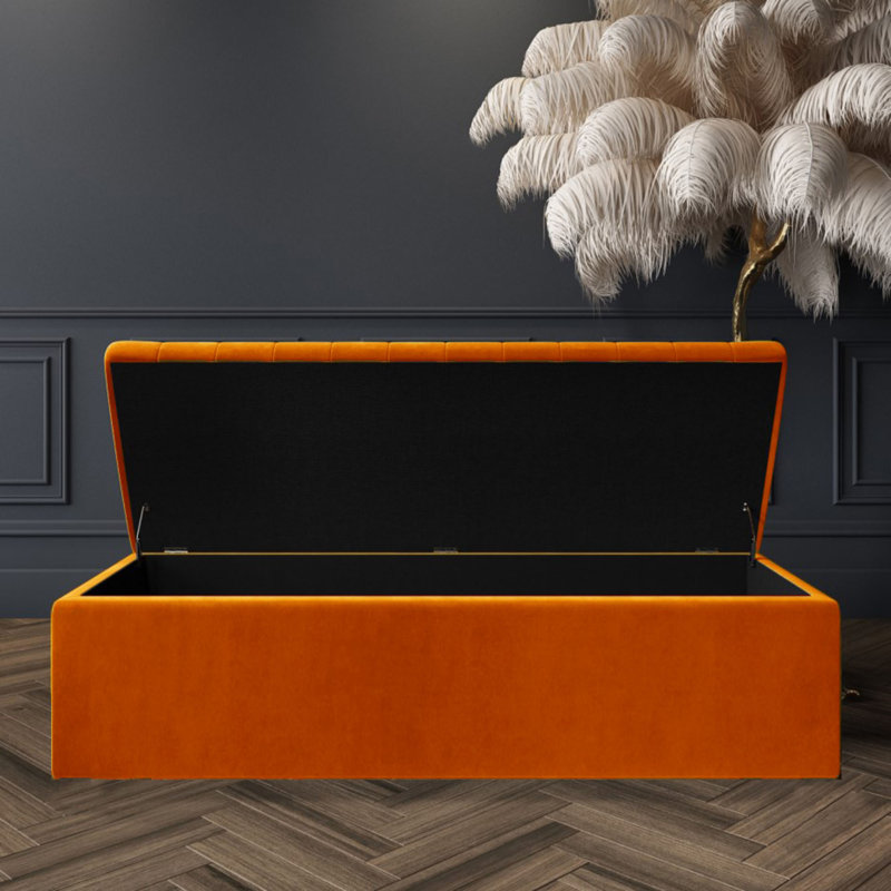 Velvet Rectangle Solid Colour Standard Ottoman with Storage, 120 cm, Black Naples Velvet