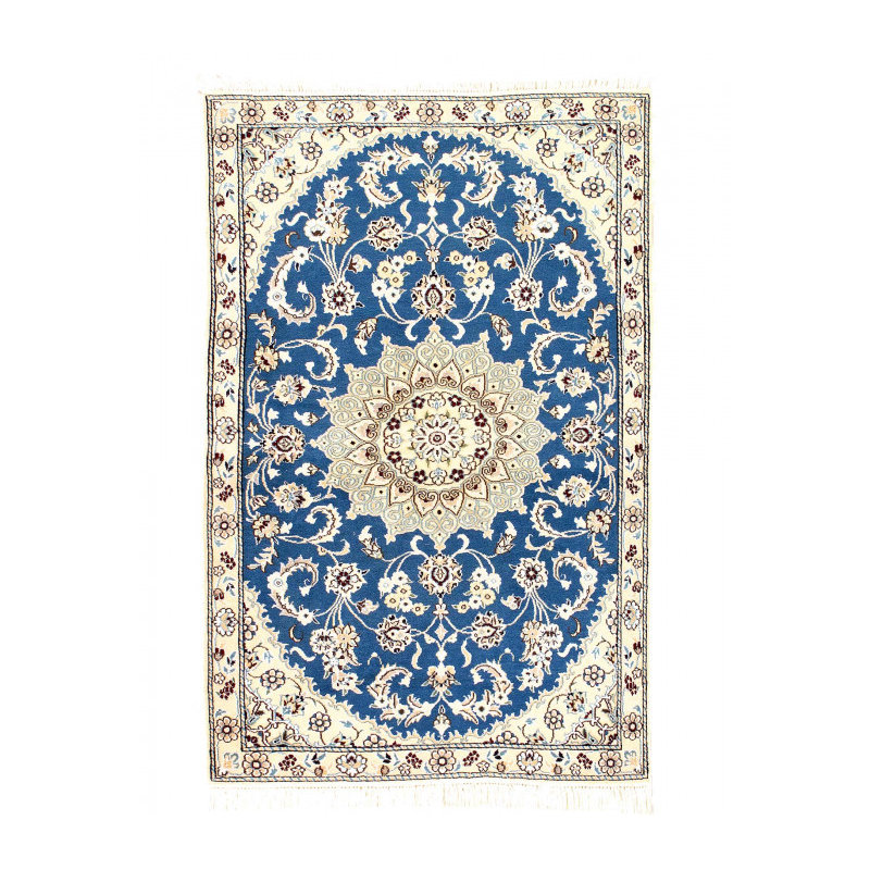 Tapis bleu clair en laine et en soie de conception unique 4 pi 6 po x 2 pi 11 po