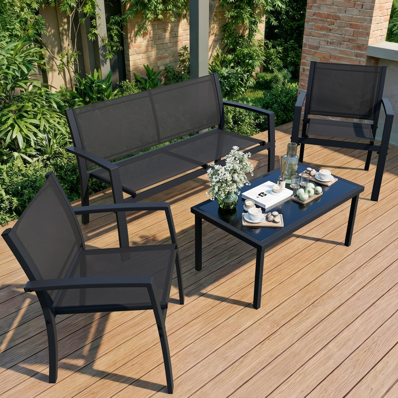 Arantxa 4 - Person Patio Conversation Set, Black