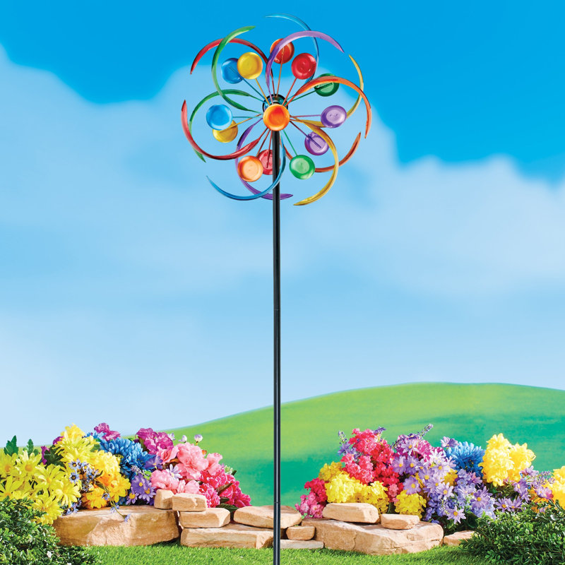 Colorful Iron Double-Sided Wind Spinner Garden Stake, 47" Tall
