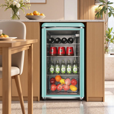 2.8 Cu. Ft Beverage Refrigerator, Double Layer Tempered Glass Door Mini Drink Fridge with LED Lighting