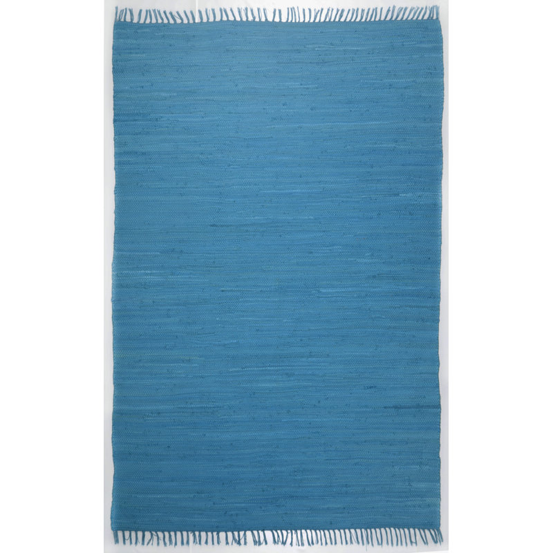 Handmade Happy cotton rug in turquoise, Rectangle 160 x 230cm