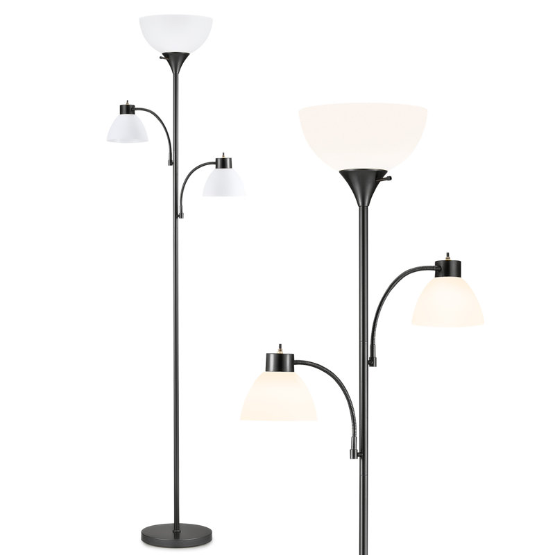 71" 3-Light Torchiere Floor Lamp with LED Bulbs, Matte Black