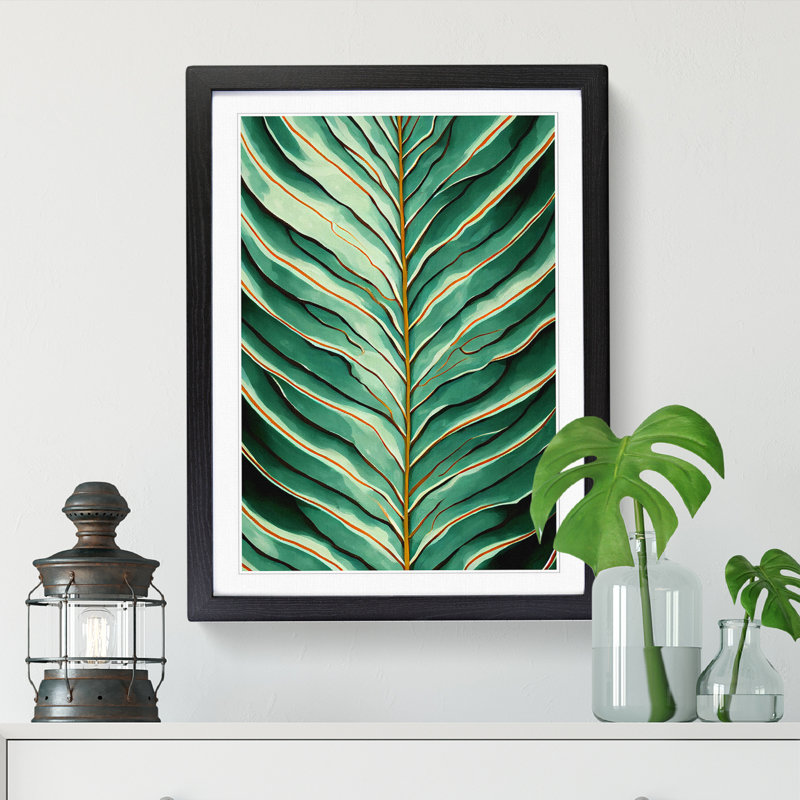 Fern Leaf Modern - Single Picture Frame Print, 46cm H x 34cm W x 2cm D, Black