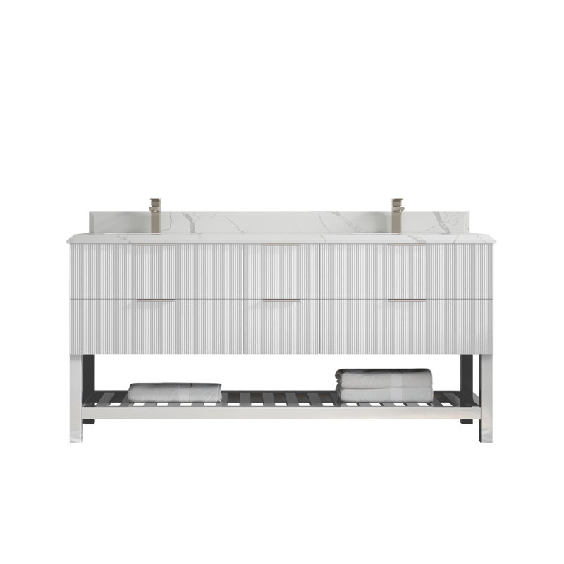 Meuble-lavabo double 72 po avec plateau en quartz Catalina