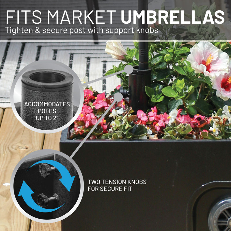 Black Steel Wheeled Umbrella Base Planter Box