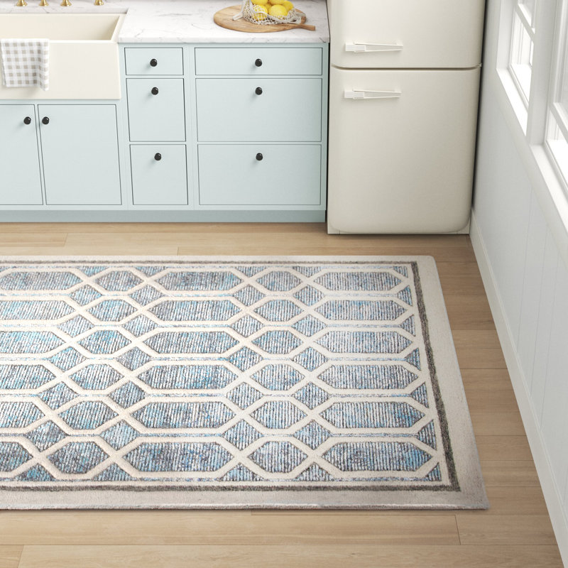 Tapis ivoire / bleu touffeté à la main Monhegan, Rectangle 9 pi x 12 pi