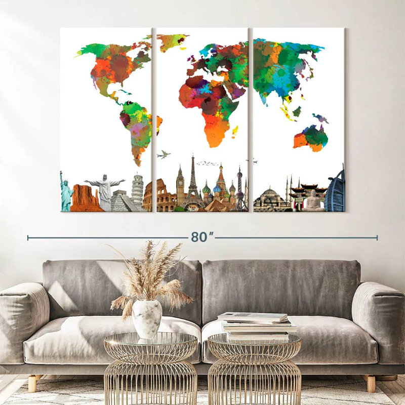 «Color Splash World Map», reproduction sur toile, H 42 po x l 65 po x 1,25 po