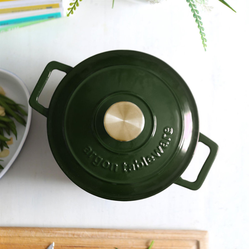 Argon Tableware - Round Cast Iron Casserole Dish, Green