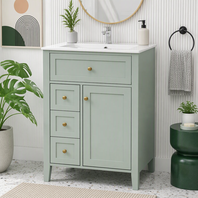 Meuble-lavabo 24 po avec lavabo et rangement spacieux, Vert, 24