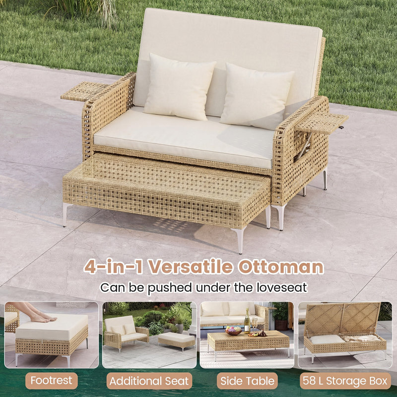 121cm Long Double Chaise, White