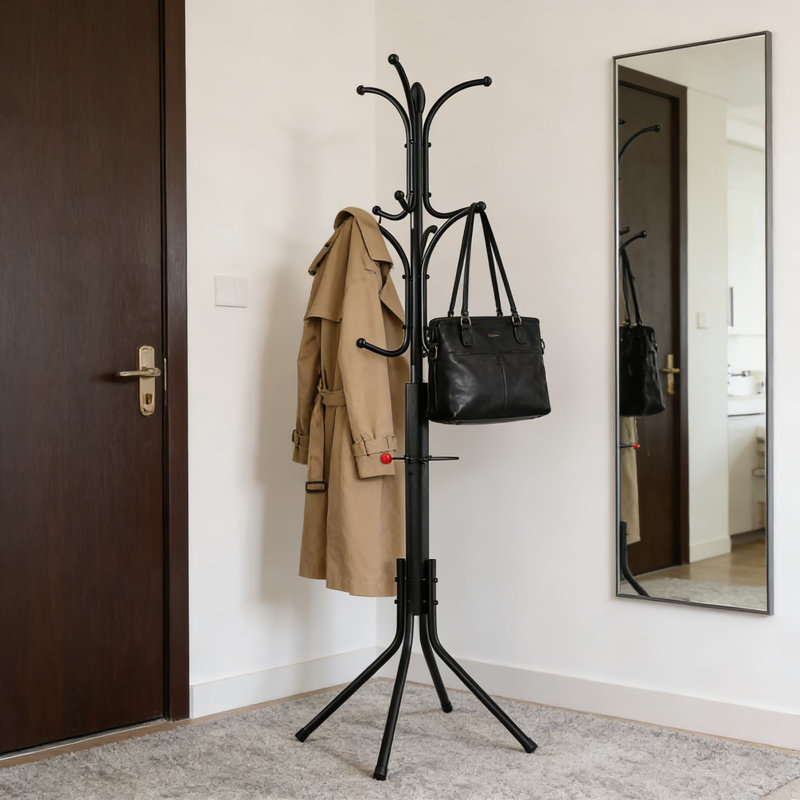 Freestanding Coat Rack With 12 Hooks And Umbrella Holder, Sturdy Metal Hall Tree For Entryway, Easy Assembly For Jackets, Hats, Bags, And Scarves