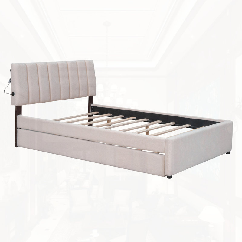 Lit plateforme tapissier Teddy, Beige, Complète