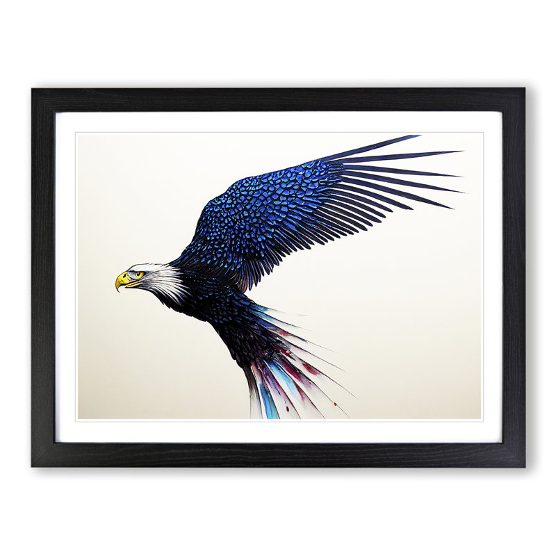 Eye Opening Eagle Bird - Single Picture Frame Painting, 46cm H x 64cm W x 2cm D, Black